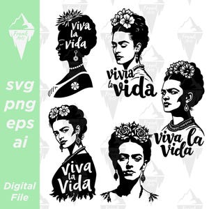 Viva La Vida Frida Kahlo 5 Bundle Druckbare Digitaler Download SVG PNG EPS |  Schnitt-Datei, Clip art, Vektor, Cricut