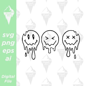 Groovy schmelzendes Gesicht Hoch digitaler Download SVG PNG EPS | Schnitt-Datei, Clip art, Vektor, Cricut
