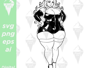Gothic Latex Suit Girl Digital Download SVG PNG EPS | Cutfile, Clipart, Vector, Cricut Plus Size Empowerment Curvy