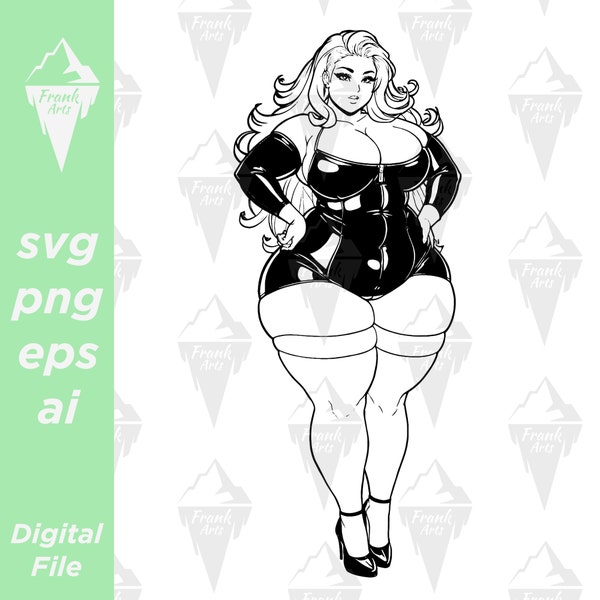 Gothic Latex Suit Girl Digital Download SVG PNG EPS | Cutfile, Clipart, Vector, Cricut Plus Size Empowerment Curvy