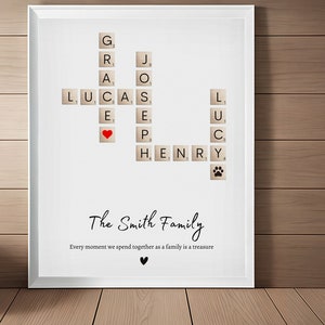 Impressão de família, imagem de Scrabble, impressão personalizada, impressão de ladrilho de letras personalizadas, nomes de família, presente de casa nova, A4