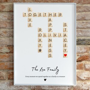 Family Print, Scrabble Picture, Personalised Print, Custom Letter Tile Print, Family Names, New Home Gift, A4