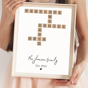 Impressão de família, imagem de Scrabble, impressão personalizada, impressão de ladrilho de letras personalizadas, nomes de família, presente de casa nova, A4