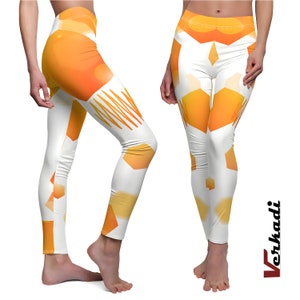 Yoga Pants | &quot;Sunrise Splash Yoga Leggings&quot; | Energizing Orange and White Print Leggings | Activewear | Gym | Workout Leggings | Verkadi