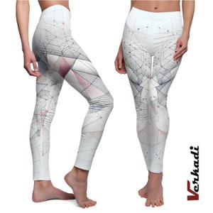 Yoga Leggings | &quot;Geometric Harmony&quot; | Women&#39;s Leggings with Abstract Network Design | Yoga Pant | Workout Leggings | Activewear |  Verkadi.