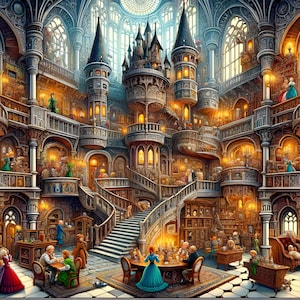 Jigsaw Puzzle | &quot;Grand Victorian Library Puzzle&quot; | Enchanting Gothic Castle | Intricate Artwork | Elegant Jigsaw for Adults | Verkadi