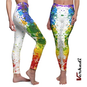 Leggings | &quot;Vibrant Paint Splatter Yoga Leggings&quot; | Bold Look Activewear | Yoga Pants | High Waisted Leggings | Fitness | Gym | Verkadi.