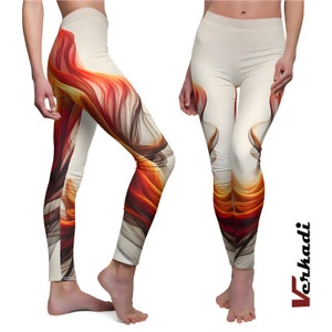Yoga Leggings | &quot;Fiery Swirls Designer Women&#39;s Leggings&quot; | Workout Leggings and Workout Pants | Stylish Activewear for Women | Yoga Pants.