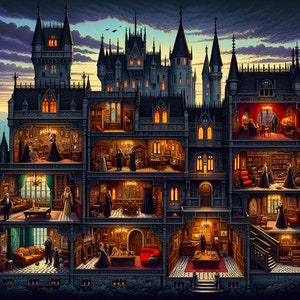 Puzzle | &quot;Enigmatic Victorian Dark Fantasy Castle&quot;| Intricate Gothic Architecture | Fantasy Art Cross-Section Adults Puzzle | Verkadi