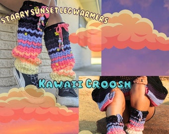 Starry Sunset Sherbet Leg Warmers, Crochet Leg Warmers, Leg Warmer, Kawaii-style Clothes, Winter Clothes, Fall, Cozy Chic, Cute, Festival