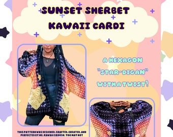 Sunset Sherbet Kawaii Cardi, Patrón de cárdigan de ganchillo, Patrón de cárdigan hexagonal, Patrón de ganchillo, Cárdigan lindo, Patrón Hexi Cardi, Kawaii