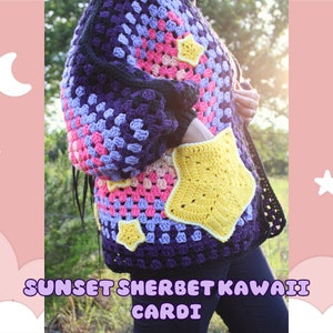 Sunset Sherbet Kawaii Cardigan, Rose Colored Cardigan, Rose Crochet Hexagon Cardigan, Crochet Hexi Cardi, Star Pocket Cardi, Cozy Chic