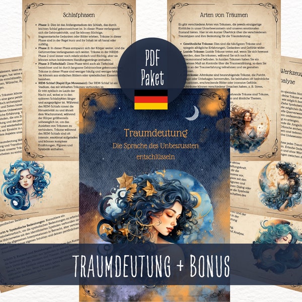 Traumdeutung PDF Paket zum Ausdrucken, Buch der Schatten, Traum Symbole PDF, Hexenbuch, Wicca, Magie, Grimoire in deutsch, Sofortdownload