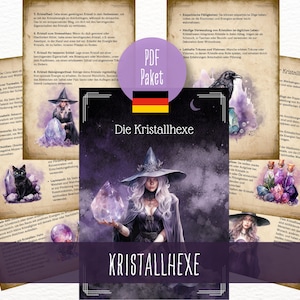 The Crystal Witch PDF package for printing, crystal magic, types of witches, book of shadows German, witch book, grimoire German, download