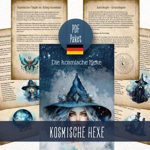 Pacote PDF The Cosmic Witch para impressão, magia, astrologia, tipos de bruxas, livro das sombras alemão, livro de bruxas, grimório, download