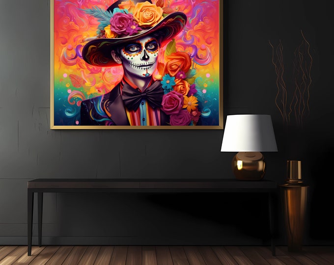 Juerguista Mystique - LGBTQ Representation in Dia de los Muertos, Queer Gay Spooky Halloween Art, a Day of the Dead Gay Pride Digital File