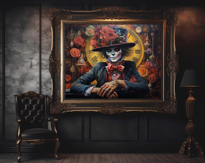 Skull of Time and Identity- LGBTQ Representation in Dia de los Muertos, Queer Spooky Halloween Art, a Day of the Dead Pride Digital File