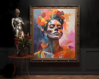 Mujer de las Chiaroscuro Blossom - LGBTQ Representation in Dia de los Muertos, Gay Halloween Art, a Day of the Dead Queer Pride Digital File