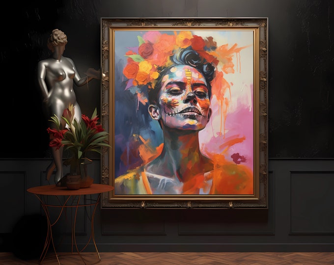 Mujer de las Chiaroscuro Blossom - LGBTQ Representation in Dia de los Muertos, Gay Halloween Art, a Day of the Dead Queer Pride Digital File
