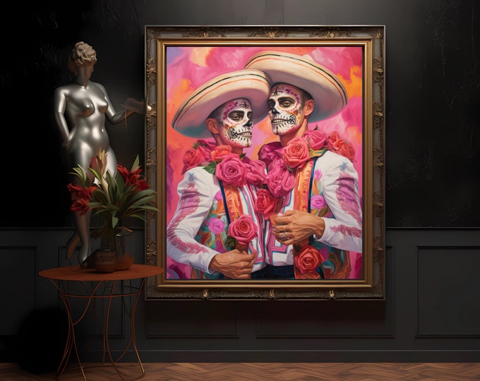 Blossoms of Affection: LGBTQ Representation in Dia de los Muertos, Queer Gay Spooky Halloween Art,  Queer Pride Day of the Dead Digital Link