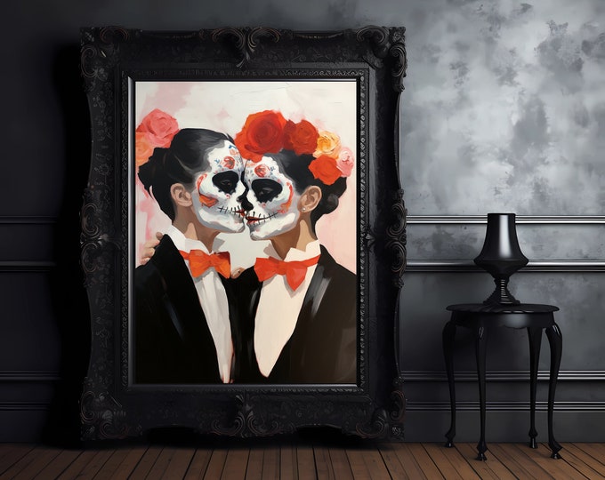 Mariachera Serenade - LGBTQ Representation in Dia de los Muertos, Gay Spooky Halloween Art, a Day of the Dead Lesbian Pride Digital File