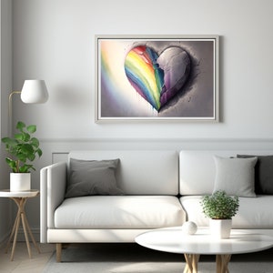 Love Wins - Rainbow Heart Gay Pride Digital Wall Art, Instant Download