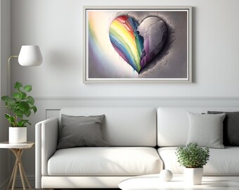 Love Wins - Rainbow Heart Gay Pride Digital Wall Art, Instant Download