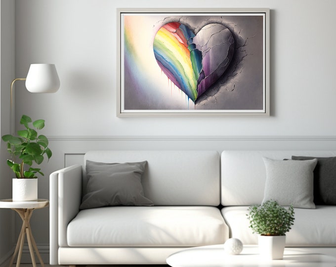 Love Wins - Rainbow Heart Gay Pride Digital Wall Art, Instant Download