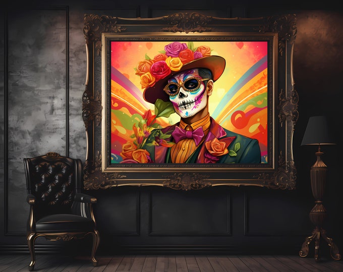 Fiesta Fantastico - LGBTQ Representation in Dia de los Muertos, Queer Gay Spooky Halloween Art, a Day of the Dead Gay Pride Digital Download