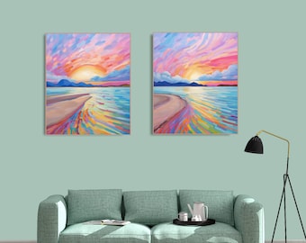 Harmonic Horizons - LGBTQ Pride Trans Intersectional Rainbow Art, Beach Seaside Sunset, Digital Download