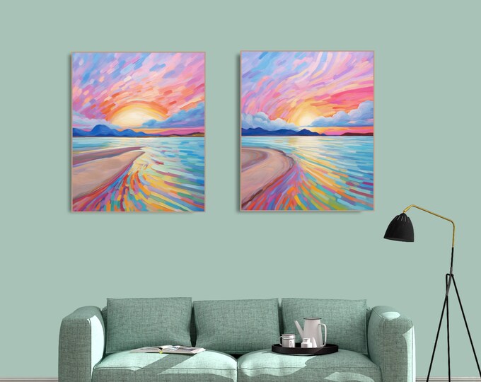Harmonic Horizons - LGBTQ Pride Trans Intersectional Rainbow Art, Beach Seaside Sunset, Digital Download