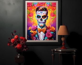 Rainbow Rebel - LGBTQ Representation in Dia de los Muertos, Gay Spooky Creepy Halloween Art, a Day of the Dead Queer Pride Digital Download