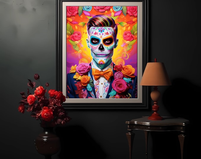Rainbow Rebel - LGBTQ Representation in Dia de los Muertos, Gay Spooky Creepy Halloween Art, a Day of the Dead Queer Pride Digital Download