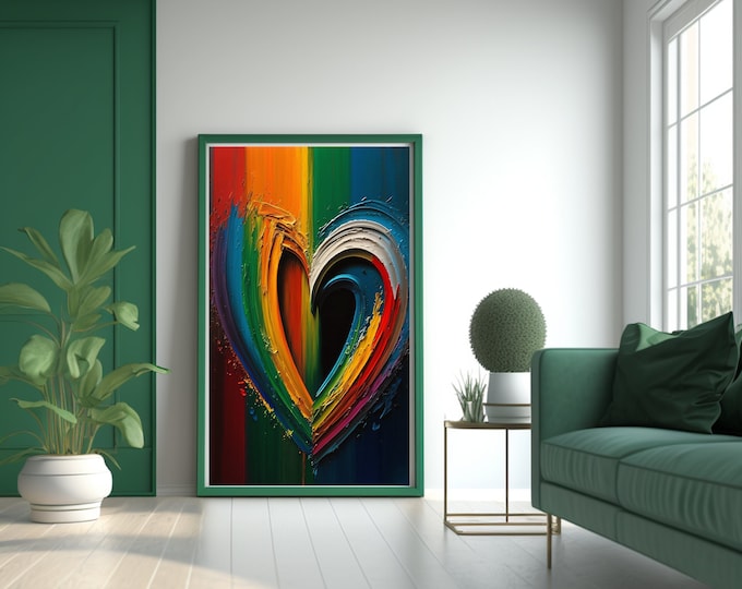 Handcrafted Heart of Pride, LGBTQ Rainbow Heart Gay Pride Digital Wall Art, Instant Download