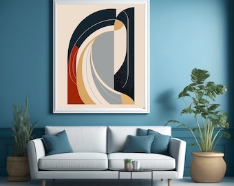 Resilience Through the Most Unwanted Education - Minimalist Abstract Line Illustration, Navy Blue Red Gold, Digital Downloadable Image