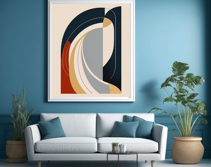 Resilience Through the Most Unwanted Education - Minimalist Abstract Line Illustration, Navy Blue Red Gold, Digital Downloadable Image