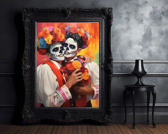 Fiesta of Love - LGBTQ Representation in Dia de los Muertos, Queer Gay Spooky Halloween Art, a Day of the Dead Gay Pride Digital Download