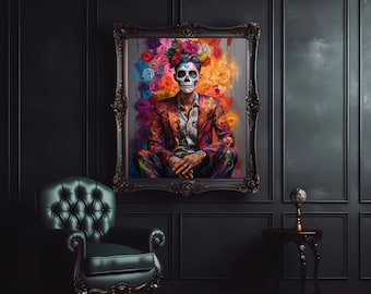 Enigmatic Hombre - LGBTQ Representation in Dia de los Muertos, Queer Gay Spooky Halloween Art, a Day of the Dead Bisexual Pride Digital File