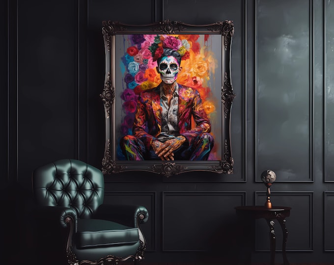 Enigmatic Hombre - LGBTQ Representation in Dia de los Muertos, Queer Gay Spooky Halloween Art, a Day of the Dead Bisexual Pride Digital File