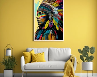 Radiant Protector: Pride's Emerging Spirit - LGBTQ Gay Pride Native American Rainbow Digital Download Wall Art