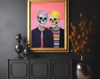 Pansexual Pride - LGBTQ Representation in Dia de los Muertos, Gay Spooky Creepy Halloween Art, a Day of the Dead Queer Pride Digital File
