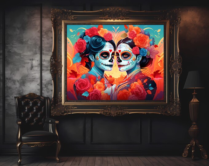 Reinas de la Diversidad - LGBTQ Representation in Dia de los Muertos, Queer Gay Spooky Halloween Art, a Lesbian Day of the Dead Digital File