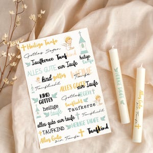 Candle tattoo baptism sayings / baptism candle decoration / PDF template candles / candle stickers / water slide film candle decoration / for printing