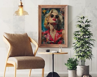 Blonde pop-art vrouw print | Urban Collage poster zonovergoten sirene (digitale download)