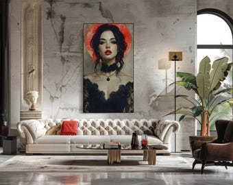 Gothic Romance Wall Art Print | Dark Vampire Portrait Velvet Decor | Alternative Bedroom Download