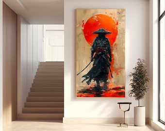 Lámina de guerrero samurái / Arte japonés ronin, póster del sol naciente (descarga digital)