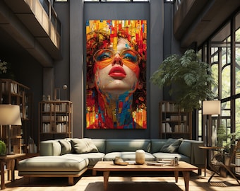 Vibrant Geometric Pop Art Woman Portrait Print | Modern Colorful Wall Art (Digital Download)