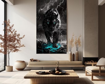 Fierce Tiger Neon Eyes Wall Art Print | Dramatic Wildlife Poster (Digital Download)