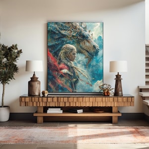 Warrior and Dragon Cinematic Art Print: Fantasy Home Decor (Digital Download)