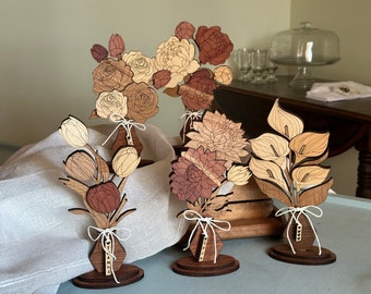 5th Anniversary Wood Flower Bouquet: Personalized Wood Floral Gift